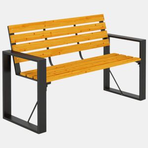Outsunny Banco de Jardim Exterior de 2 Lugares com Encosto e Assento Ripado em Madeira Apoios de Braços e Estrutura de Aço para Pátio ou Terraço, 136x54x82 cm Madeira