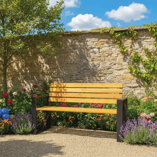 Outsunny Banco de Jardim Exterior de 2 Lugares com Encosto e Assento Ripado em Madeira Apoios de Braços e Estrutura de Aço para Pátio ou Terraço, 136x54x82 cm Madeira