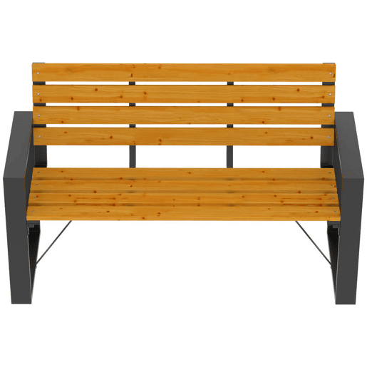 Outsunny Banco de Jardim Exterior de 2 Lugares com Encosto e Assento Ripado em Madeira Apoios de Braços e Estrutura de Aço para Pátio ou Terraço, 136x54x82 cm Madeira