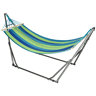 Outsunny Cama Rede com Suporte DobrÔvel 2 em 1 Estendal com Barra Estrutura de Aço Cama Rede de Campismo PortÔtil de Algodão Carga 120 kg para Jardim PÔtio Terraço 270x100x94 cm Azul e Verde