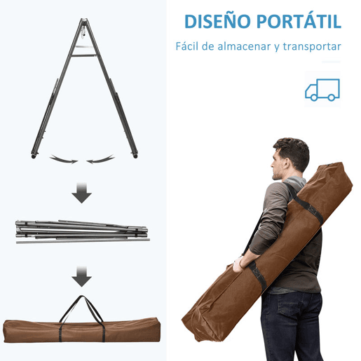 Outsunny Cama Rede com Suporte Dobrável 2 em 1 Estendal com Barra Estrutura de Aço Cama Rede de Campismo Portátil de Algodão Carga 120 kg para Jardim Pátio Terraço 270x100x94 cm Azul e Verde