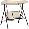 Outsunny Baloiço de Jardim Exterior de 2 Lugares, Baloiço de Jardim com Toldo Ajustável e Estrutura em Aço, Assentos Textilene, para Varanda, Terraço, Carga 220 kg, 140x118x162 cm, Bege