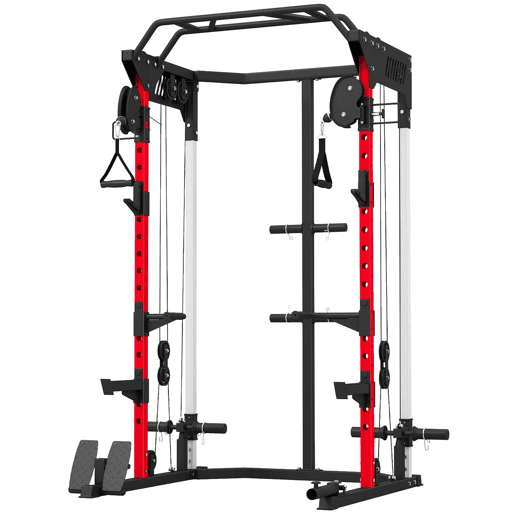 SPORTNOW Jaula de Potência com Sistema de Polias Ajustável, Rack para Agachamentos com Barra de Elevações, Estação para Paralelas, Suporte de Barra, para Ginásio em Casa, Carga Máxima 900 kg SPORTNOW Jaula de Potência com Sistema de Polias Ajustável, Rack para Agachamentos com Barra de Elevações, Estação para Paralelas, Suporte de Barra, para Ginásio em Casa, Carga Máxima 900 kg