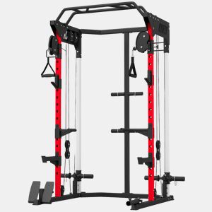 SPORTNOW Jaula de Potência com Sistema de Polias Ajustável, Rack para Agachamentos com Barra de Elevações, Estação para Paralelas, Suporte de Barra, para Ginásio em Casa, Carga Máxima 900 kg