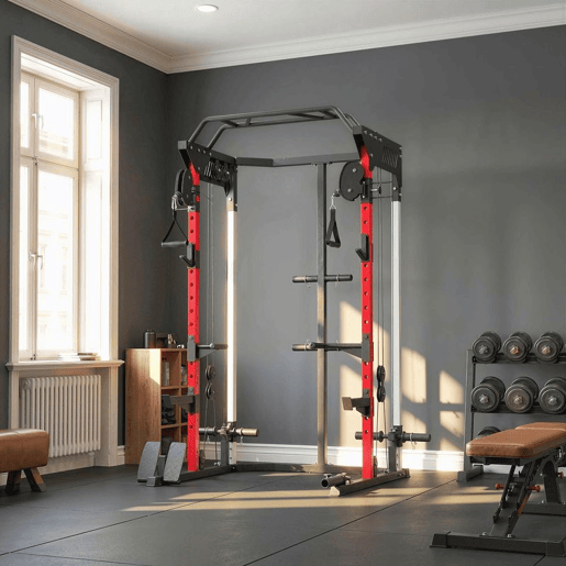 SPORTNOW Jaula de Potência com Sistema de Polias Ajustável, Rack para Agachamentos com Barra de Elevações, Estação para Paralelas, Suporte de Barra, para Ginásio em Casa, Carga Máxima 900 kg SPORTNOW Jaula de Potência com Sistema de Polias Ajustável, Rack para Agachamentos com Barra de Elevações, Estação para Paralelas, Suporte de Barra, para Ginásio em Casa, Carga Máxima 900 kg