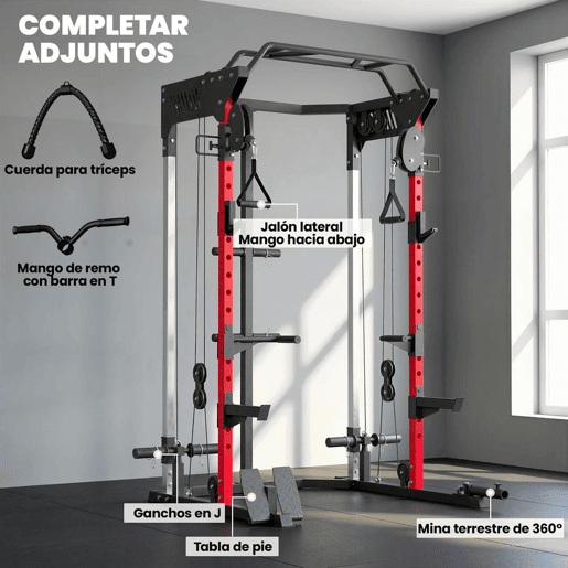 SPORTNOW Jaula de Potência com Sistema de Polias Ajustável, Rack para Agachamentos com Barra de Elevações, Estação para Paralelas, Suporte de Barra, para Ginásio em Casa, Carga Máxima 900 kg SPORTNOW Jaula de Potência com Sistema de Polias Ajustável, Rack para Agachamentos com Barra de Elevações, Estação para Paralelas, Suporte de Barra, para Ginásio em Casa, Carga Máxima 900 kg