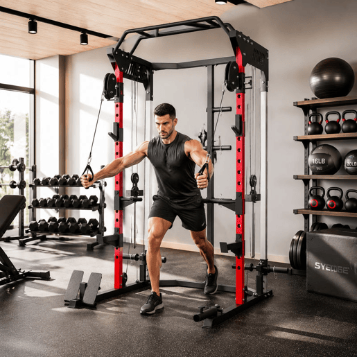 SPORTNOW Jaula de Potência com Sistema de Polias Ajustável, Rack para Agachamentos com Barra de Elevações, Estação para Paralelas, Suporte de Barra, para Ginásio em Casa, Carga Máxima 900 kg SPORTNOW Jaula de Potência com Sistema de Polias Ajustável, Rack para Agachamentos com Barra de Elevações, Estação para Paralelas, Suporte de Barra, para Ginásio em Casa, Carga Máxima 900 kg