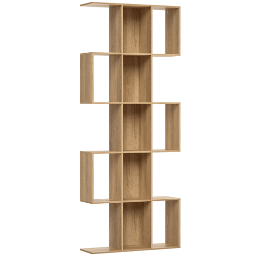 HOMCOM Estante de 5 Níveis Estante de Livros Estreita Estante em Forma de S para Sala de Estar Quarto Escritório 80x24x200 cm Carvalho