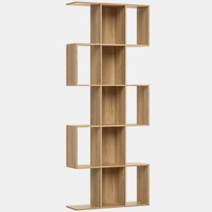 HOMCOM Estante de 5 Níveis Estante de Livros Estreita Estante em Forma de S para Sala de Estar Quarto Escritório 80x24x200 cm Carvalho