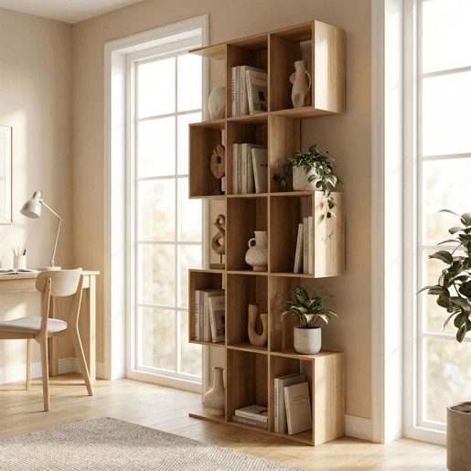 HOMCOM Estante de 5 Níveis Estante de Livros Estreita Estante em Forma de S para Sala de Estar Quarto Escritório 80x24x200 cm Carvalho