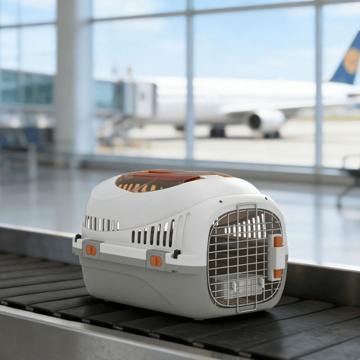PawHut Transportadora para Gatos e Cães Pequenos Caixa de Transporte de Plástico Suporta até 4 kg com Claraboia Taça Porta de Aço Sistema de Fecho Triplo Base Elevada 49x32x31 cm Cinzento Claro
