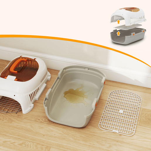 PawHut Transportadora para Gatos e Cães Pequenos Caixa de Transporte de Plástico Suporta até 4 kg com Claraboia Taça Porta de Aço Sistema de Fecho Triplo Base Elevada 49x32x31 cm Cinzento Claro