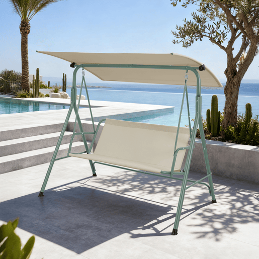 Baloiço Hollywood Satten 3 lugares aço173x119x153 cm verdebege en.casa