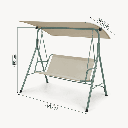 Baloiço Hollywood Satten 3 lugares aço173x119x153 cm verdebege en.casa
