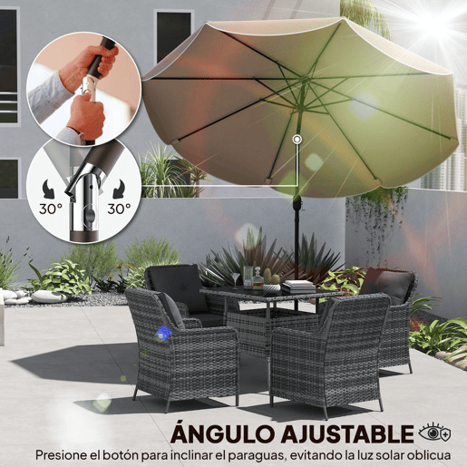 Outsunny Chapéu de Sol para Jardim Ø2,7 m com Inclinação Ajustável em 3 Posições, Manivela e Volante Impermeável, Caqui