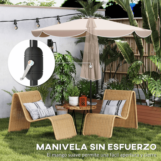 Outsunny Chapéu de Sol para Jardim Ø2,7 m com Inclinação Ajustável em 3 Posições, Manivela e Volante Impermeável, Caqui