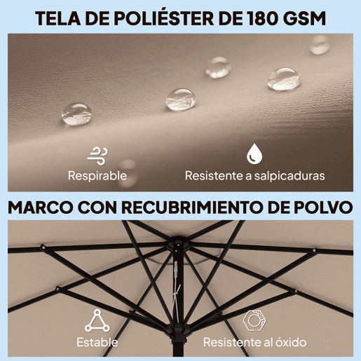 Outsunny Chapéu de Sol para Jardim Ø2,7 m com Inclinação Ajustável em 3 Posições, Manivela e Volante Impermeável, Caqui
