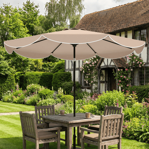 Outsunny Chapéu de Sol para Jardim Ø2,7 m com Inclinação Ajustável em 3 Posições, Manivela e Volante Impermeável, Caqui