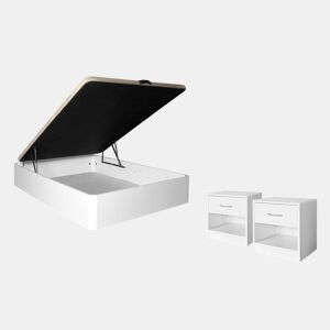 Conjunto Sommier Branco 150x190cm + Mesa de Cabeceira Branca 1 Gaveta