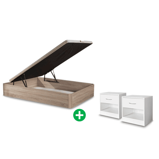 Conjunto Sommier Carvalho 135x190cm + Mesa de Cabeceira Branca 1 Gaveta
