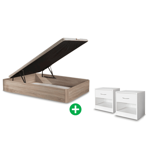 Conjunto Sommier Carvalho 135x190cm + Mesa de Cabeceira Branca 1 Gaveta