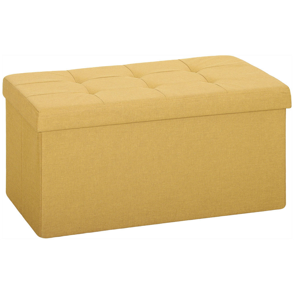 Homcom puff almacenaje, banco almacenaje plegable, 84 l, 76x38x38 cm, tapizado en lino sintético, baúl de almacenamiento, carga 120 kg, taburete para sala de estar, dormitorio, entrada, amarillo