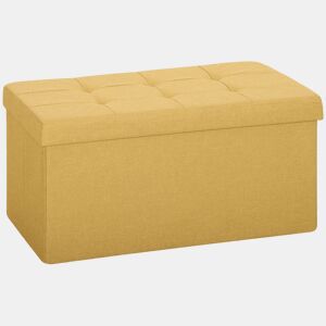 HOMCOM Puff de Arrumação Banco de Arrumação Dobrável 84 L 76x38x38 cm Estofado em Linho Sintético Baú de Arrumação Carga 120 kg Banco para Sala de Estar Quarto Entrada Amarelo