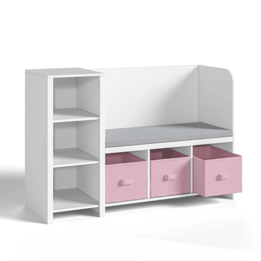 Estante de livros para crianças com banco Høylandet 76x112x40 cm - BrancoRosa en.casa