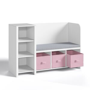 Estante de livros para crianças com banco Høylandet 76x112x40 cm - BrancoRosa en.casa