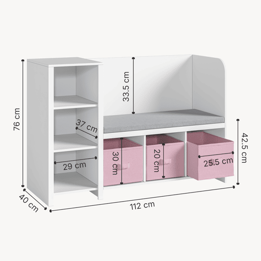 Estante de livros para crianças com banco Høylandet 76x112x40 cm - BrancoRosa en.casa