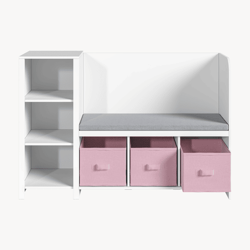 Estante de livros para crianças com banco Høylandet 76x112x40 cm - BrancoRosa en.casa