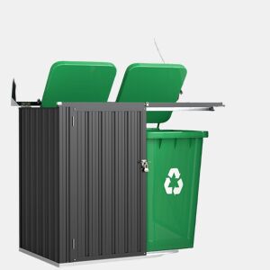 Outsunny Abrigo para Contentores de Lixo Duplo Casota para Contentores de Lixo de 240L em Aço Galvanizado com Tampa Dobrável e Portas com Fecho para Jardim Exterior 150x80x117 cm Cinzento Escuro