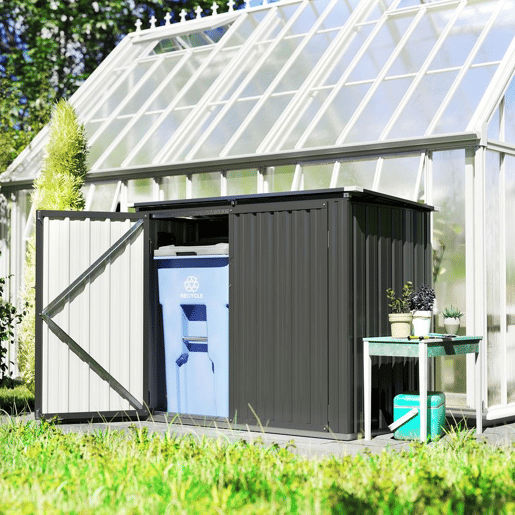 Outsunny Abrigo para Contentores de Lixo Duplo Casota para Contentores de Lixo de 240L em Aço Galvanizado com Tampa Dobrável e Portas com Fecho para Jardim Exterior 150x80x117 cm Cinzento Escuro Outsunny Abrigo para Contentores de Lixo Duplo Casota para Contentores de Lixo de 240L em Aço Galvanizado com Tampa Dobrável e Portas com Fecho para Jardim Exterior 150x80x117 cm Cinzento Escuro