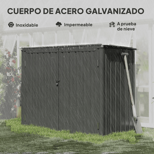 Outsunny Abrigo para Contentores de Lixo Duplo Casota para Contentores de Lixo de 240L em Aço Galvanizado com Tampa Dobrável e Portas com Fecho para Jardim Exterior 150x80x117 cm Cinzento Escuro Outsunny Abrigo para Contentores de Lixo Duplo Casota para Contentores de Lixo de 240L em Aço Galvanizado com Tampa Dobrável e Portas com Fecho para Jardim Exterior 150x80x117 cm Cinzento Escuro