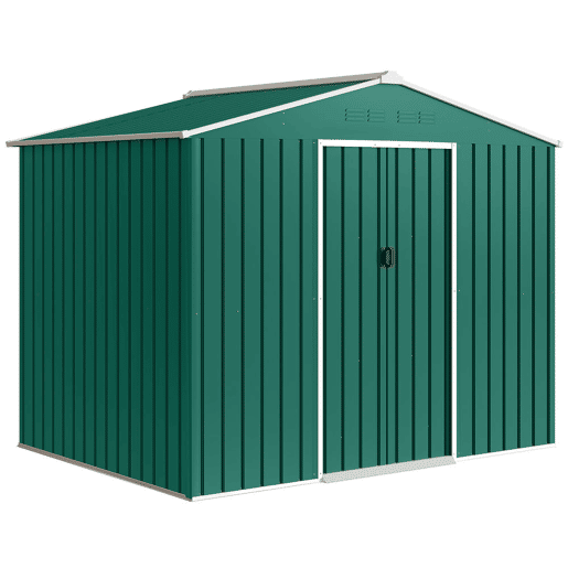 Outsunny Abrigo de Jardim Exterior 3,6 m², 236x171x191 cm, Abrigo Metálico com Portas Deslizantes e Ranhuras de Ventilação, para Armazenamento de Ferramentas, Verde