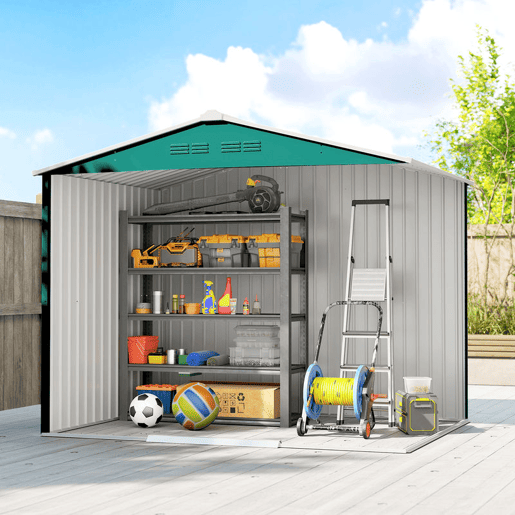 Outsunny Abrigo de Jardim Exterior 3,6 m², 236x171x191 cm, Abrigo Metálico com Portas Deslizantes e Ranhuras de Ventilação, para Armazenamento de Ferramentas, Verde