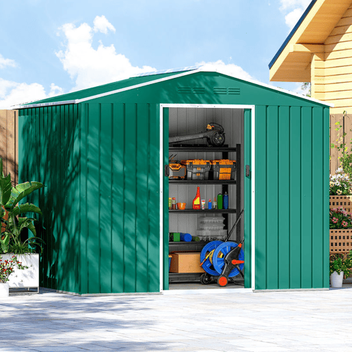 Outsunny Abrigo de Jardim Exterior 3,6 m², 236x171x191 cm, Abrigo Metálico com Portas Deslizantes e Ranhuras de Ventilação, para Armazenamento de Ferramentas, Verde