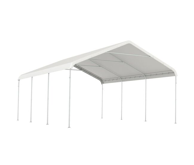 Outsunny carpa garaje portátil 5x6 m, garaje exterior para coche impermeable con estructura de acero galvanizado, toldo resistente anti-uv, cobertizo para herramientas de jardín, blanco crema