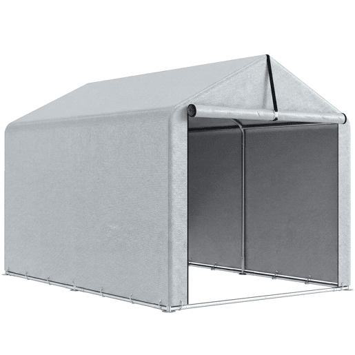 Outsunny Abrigo de Jardim Exterior para Ferramentas e Bicicletas 1,6x2,2x1,6 m Estrutura de Aço Galvanizado com Porta Enrolável, Impermeável e Anti-UV Cinzento