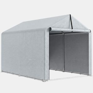 Outsunny Abrigo de Jardim Exterior para Ferramentas e Bicicletas 1,6x2,2x1,6 m Estrutura de Aço Galvanizado com Porta Enrolável, Impermeável e Anti-UV Cinzento