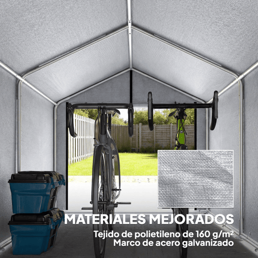 Outsunny Abrigo de Jardim Exterior para Ferramentas e Bicicletas 1,6x2,2x1,6 m Estrutura de Aço Galvanizado com Porta Enrolável, Impermeável e Anti-UV Cinzento