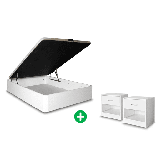 Conjunto Sommier Branco 135x190cm + Mesa de Cabeceira Branca 1 Gaveta