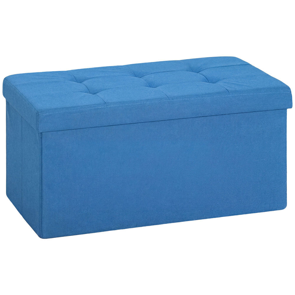 Homcom puff almacenaje, banco almacenaje plegable, 84 l, 76x38x38 cm, tapizado en lino sintético, baúl de almacenamiento, carga 120 kg, taburete para sala de estar, dormitorio, entrada, azul claro