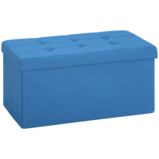 HOMCOM Puff de Armazenamento Banco de Armazenamento Dobrável 84 L, 76x38x38 cm Estofado em Linho Sintético Baú de Armazenamento Carga 120 kg Banqueta para Sala de Estar Quarto, Entrada Azul Claro