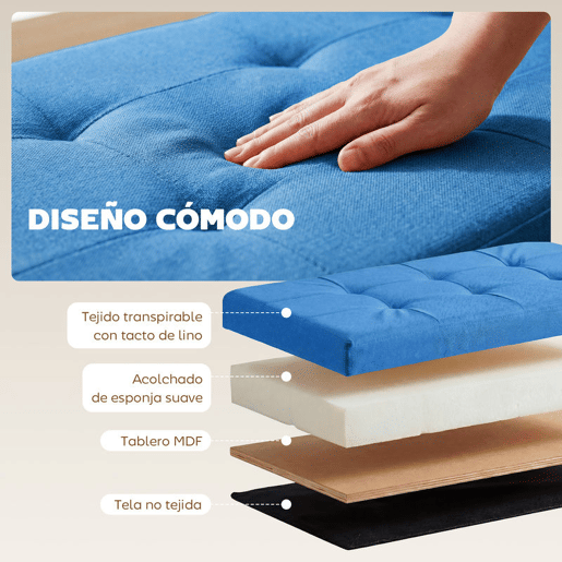HOMCOM Puff de Armazenamento Banco de Armazenamento Dobrável 84 L, 76x38x38 cm Estofado em Linho Sintético Baú de Armazenamento Carga 120 kg Banqueta para Sala de Estar Quarto, Entrada Azul Claro