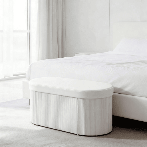 HOMCOM Puff de Arrumação Banco Dobrável 72 L 76x38x35 cm Estofado em Veludo Baú de Arrumação Suporta 120 kg para Sala Quarto, Entrada Creme