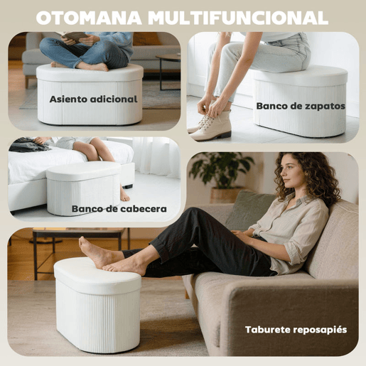 HOMCOM Puff de Arrumação Banco Dobrável 72 L 76x38x35 cm Estofado em Veludo Baú de Arrumação Suporta 120 kg para Sala Quarto, Entrada Creme