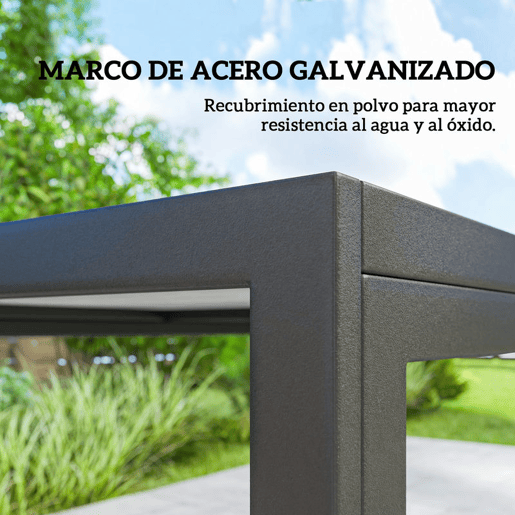 Outsunny Conjunto de Mesa e Cadeiras de Jardim de 7 Peças Mobiliário de Exterior com Mesa com Efeito Madeira e 6 Cadeiras com Assento Respirável Estrutura em Aço Galvanizado para Terraço Pátio Preto
