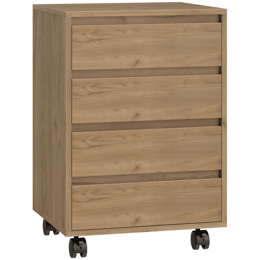 HOMCOM Bloco de Gavetas de Escritório com 4 Gavetas Bloco de Gavetas com Rodas Arquivador Móvel para Estudo 46x40x65 cm Castanho