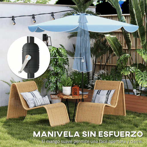 Outsunny Chapéu de Sol para Jardim Ø2,7 m com Inclinação Ajustável, Manivela e Volante Azul Celeste